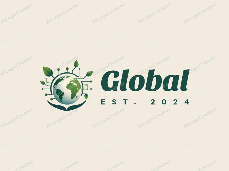 modern minimalist design features a stylized earth and network, representing green technology and digital connection, combined with a clean background.