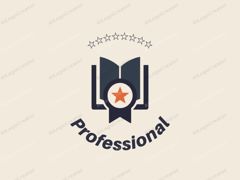 modern design features a stylized book and a badge, incorporating professional and certification elements, combined with a clean background.