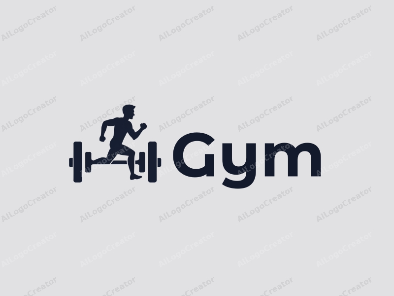 modern design features a stylized dumbbell and a dynamic runner silhouette, combined with a clean background and a harmonious layout.