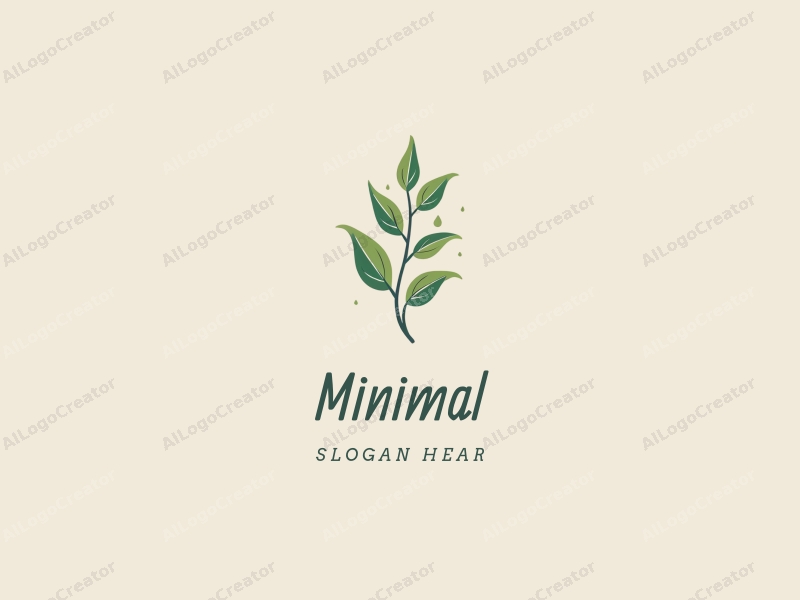 minimalist design features simple leaves and water droplets, combined with a clean background and a fresh aesthetic.