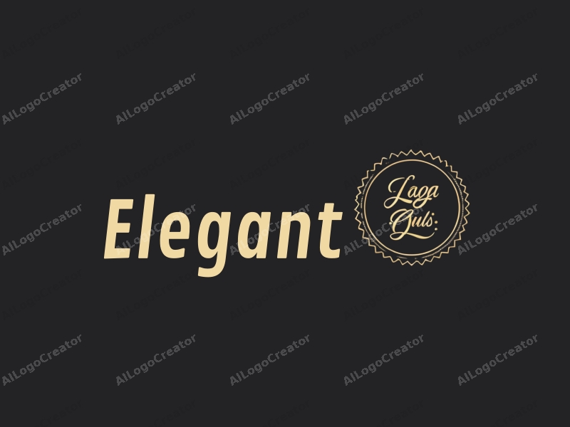 a minimalist design featuring elegant calligraphy and a refined badge shape, combined with a modern and clean aesthetic, set against a black background.