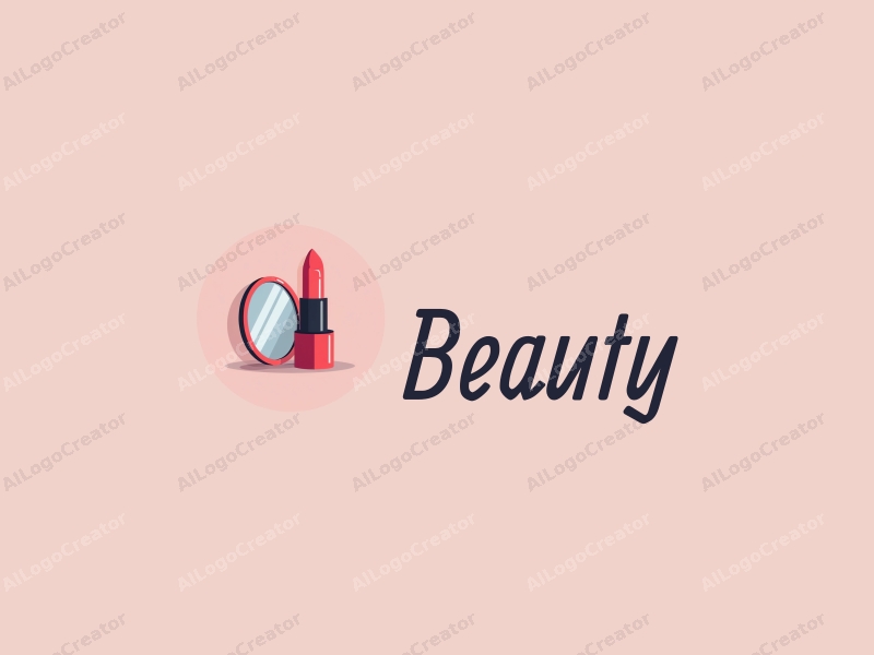 modern design features a stylized lipstick and mirror, incorporating beauty elements with a clean background.