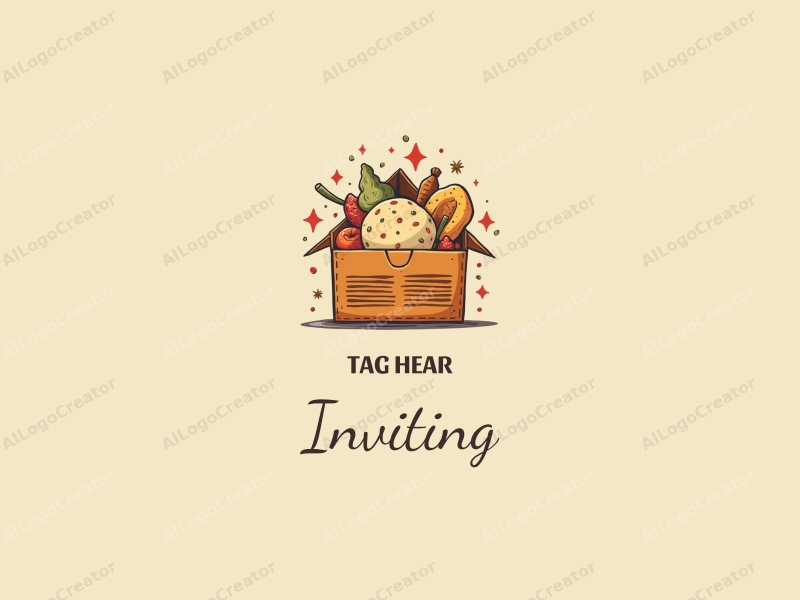 playful design features a stylized invitation card, warm colors, and elements of food and celebration, combined with a clean background.