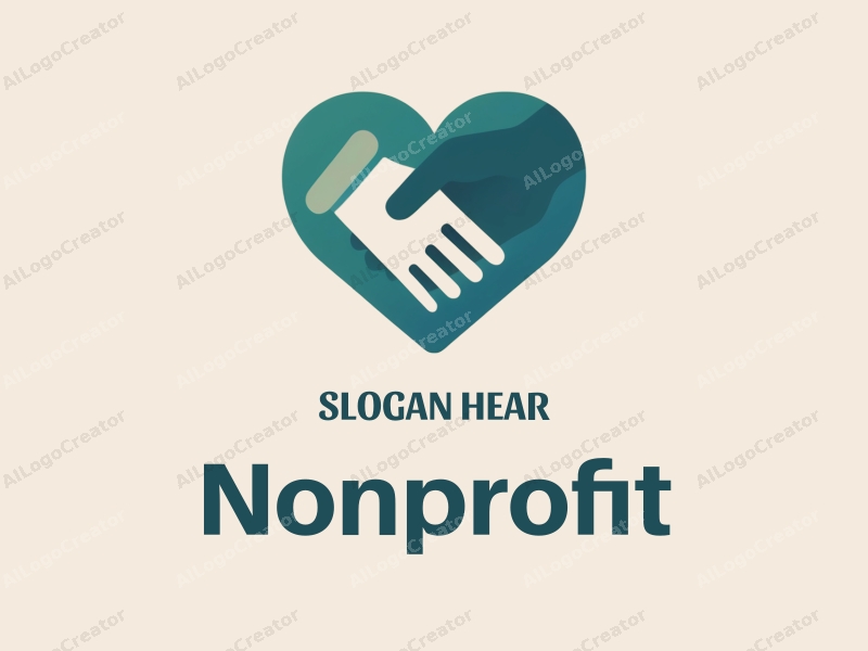 modern design features a stylized heart and hand symbolizing charity and volunteer work, combined with a clean background in blue and green tones.