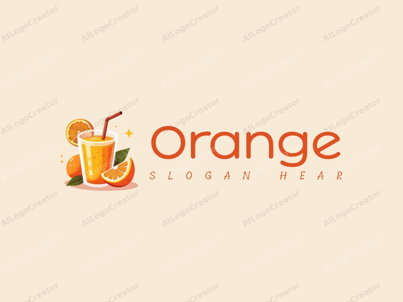 playful design features a vibrant orange, a stylized juice cup, and a slice of orange, combined with a clean background.