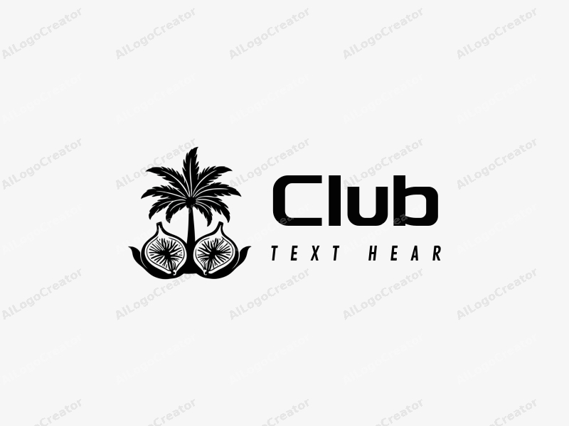 a modern design featuring a stylized palm and fig intertwined with club and social elements, using a black color palette, combined with a clean and simple background.