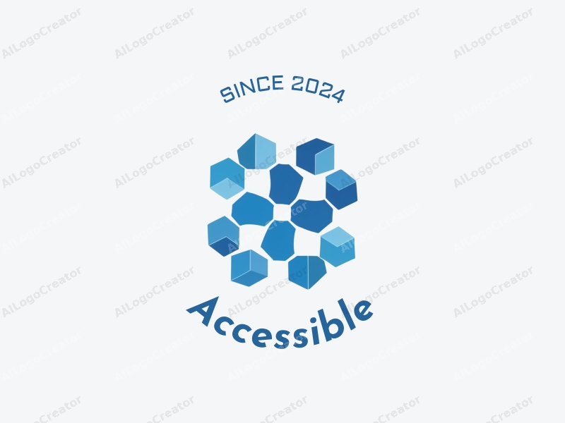 modern design features accessibility elements, stylized cubes and hexagons, combined with a clean background and a focus on inclusivity.