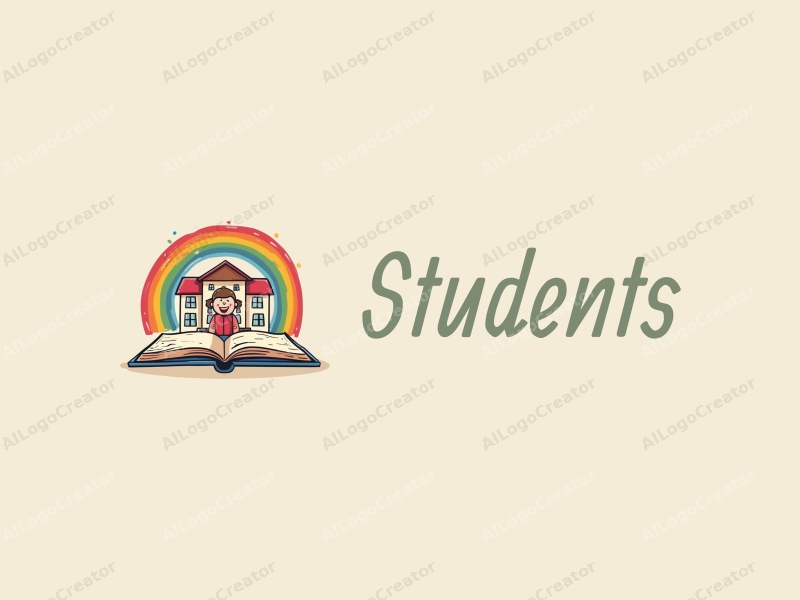 playful design features a cheerful student character, a stylized school building, an open book, and a vibrant rainbow, combined with a clean background.