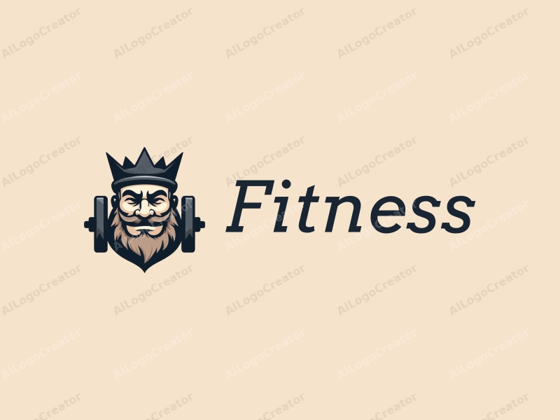 modern design features fitness elements like weights and a stylized crown, combined with a clean background and a focus on strength.