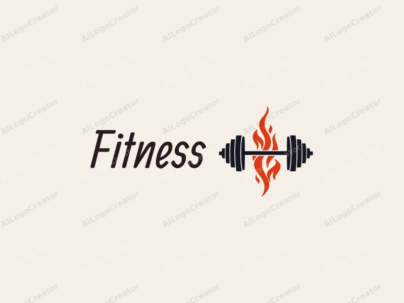 modern design features a stylized barbell intertwined with flames, representing energy and strength, combined with a clean background.