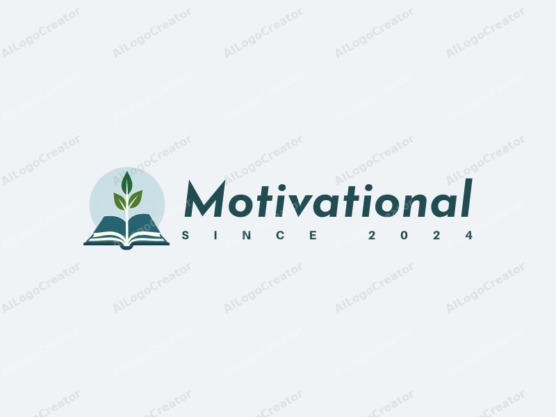 a modern minimalist design featuring stylized books and trees, symbolizing inspiration and motivation, combined with a clean background in blue and green tones.