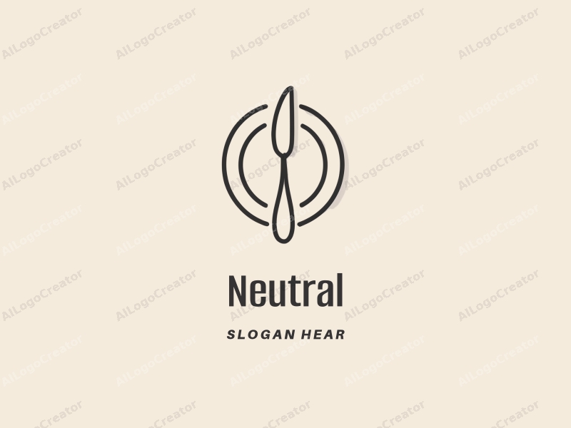 minimalist design features a simple plate with a knife and fork arranged in a balanced composition, utilizing neutral colors and a clean background.