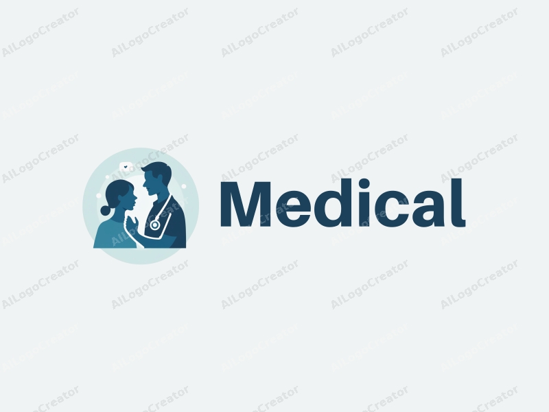 modern design features a stylized hospital silhouette, a doctor and patient interaction, and a stethoscope integrated into the composition, combined with a clean background.