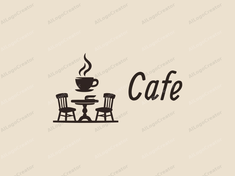 vintage design features a stylized coffee cup, a book, and a cozy table and chair setup, combined with a clean background.