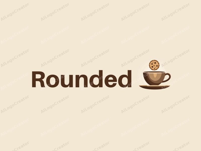 geometric design features circular shapes and curves, a stylized cup and cookie, combined with a clean background.