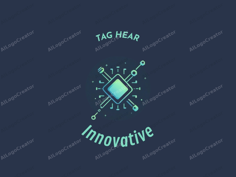 a modern minimalist design featuring a stylized chip integrated with cosmic elements, using blue and green colors, combined with a clean background to evoke a sense of innovation and the future.