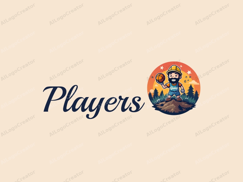 playful design features a vibrant color scheme, a stylized player and game character, combined with elements of a miner and a basketball, all harmoniously integrated against a clean background.