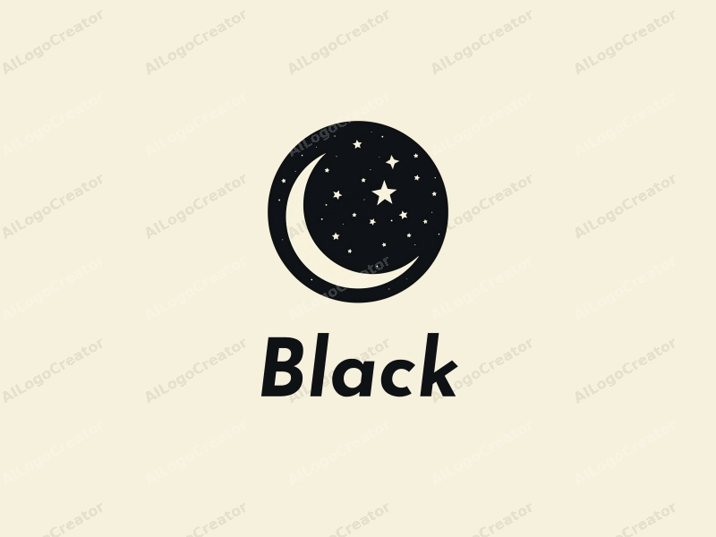 minimalist design features a stylized moon and stars against a black night sky, combined with a clean and simple layout.