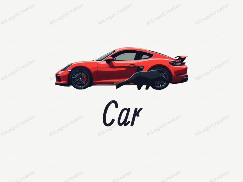 a modern design featuring a sleek sports car silhouette intertwined with a stylized panda, using a bold red color scheme against a clean background.