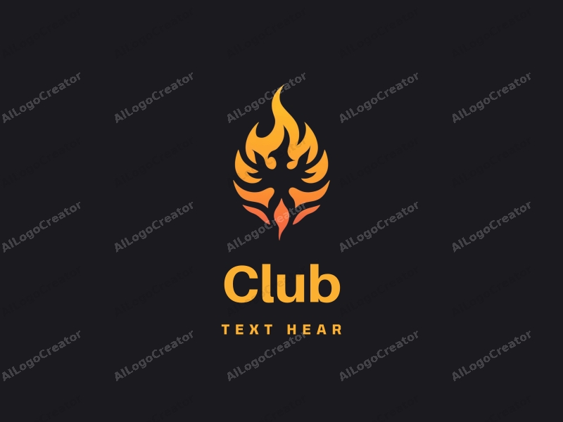 a modern minimalist design featuring a stylized bird and flame, combined with club and social elements, set against a clean black background.