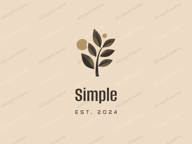 minimalist design features simple leaves and circular shapes, combined with a clean background and a harmonious composition.