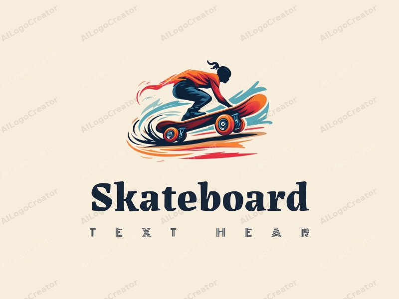 playful design features a vibrant skateboard with dynamic wheels in motion, capturing the essence of sprinting, combined with a clean background.