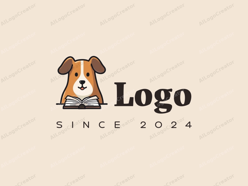 a modern design featuring a stylized dog and a notebook, combined with a clean background and a minimalist approach.