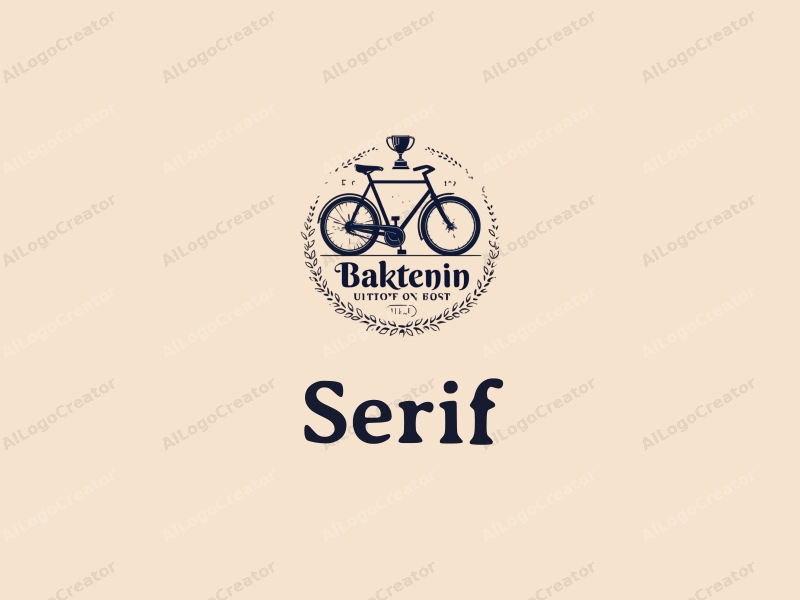 vintage design features elegant serif fonts, a stylized bicycle, and a trophy, combined with a clean background.