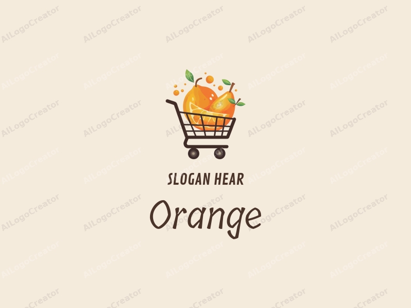 playful design features a vibrant orange, a stylized juice splash, and a shopping cart, combined with a clean background.