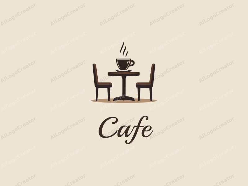 vintage design features a stylized coffee cup, retro table, and chairs, combined with a clean background.