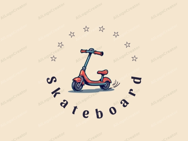 ein spaßiges Design mit einem lebendigen Skateboard und Scooter mit dynamischen Rädern, kombiniert mit einem sauberen Hintergrund und einem Gefühl der Bewegung.