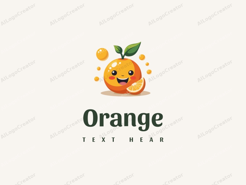 playful design features a stylized orange, a splash of juice, and a cheerful smiling face, combined with a clean background.