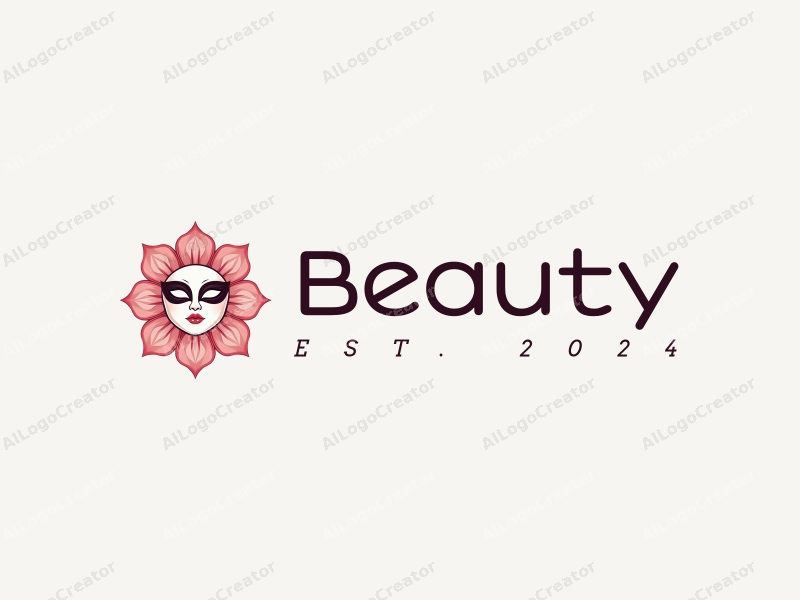 modern design features elegant petals and a stylized mask, combined with a clean background and a focus on beauty and makeup elements.