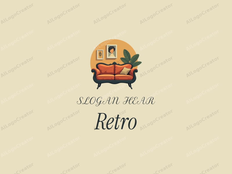 vintage design features a retro sofa, a retro chair, and an art piece, combined with a retro poster, all set against a clean background.