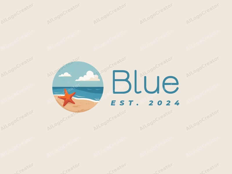 minimalist design features a serene ocean and sky, with a stylized starfish and soft clouds, combined with a clean background.