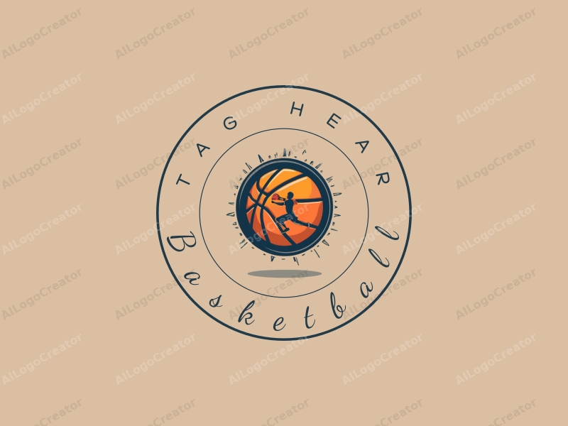 playful design features a stylized basketball, an athlete in motion, and a basketball court background combined with a clean and simple layout.