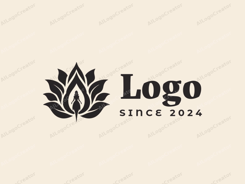 a modern design featuring a stylized lotus flower and a goddess silhouette, utilizing a clean and harmonious composition with a focus on simplicity and abstraction.