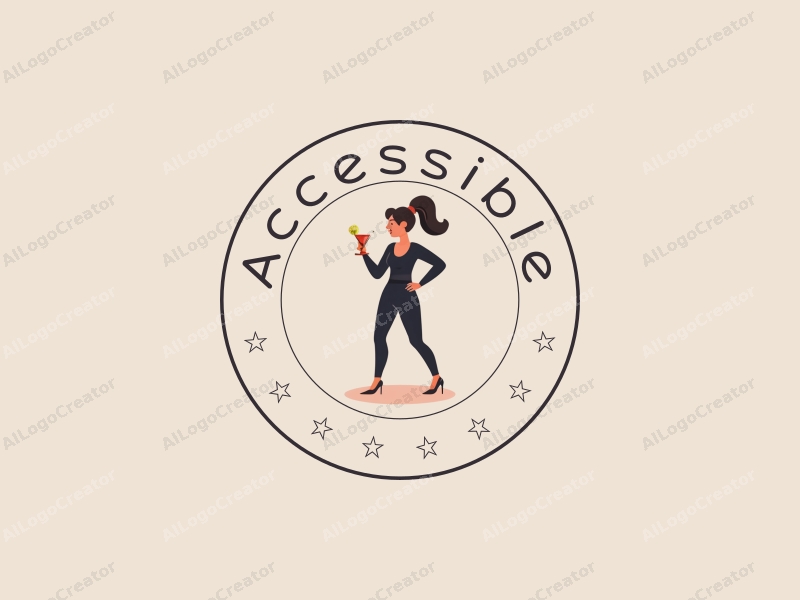 modern design features accessibility elements, a stylized woman holding a cocktail, and an inclusive design approach combined with a clean background.