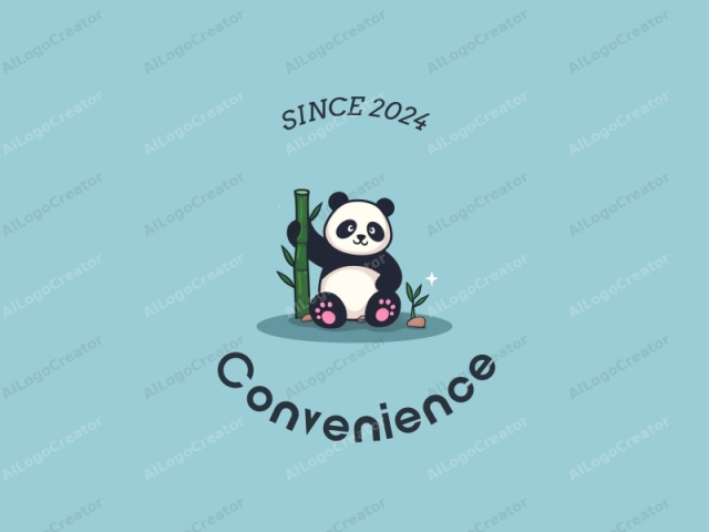 a modern design featuring a stylized panda and bamboo, emphasizing convenience and practicality, combined with a clean blue background.