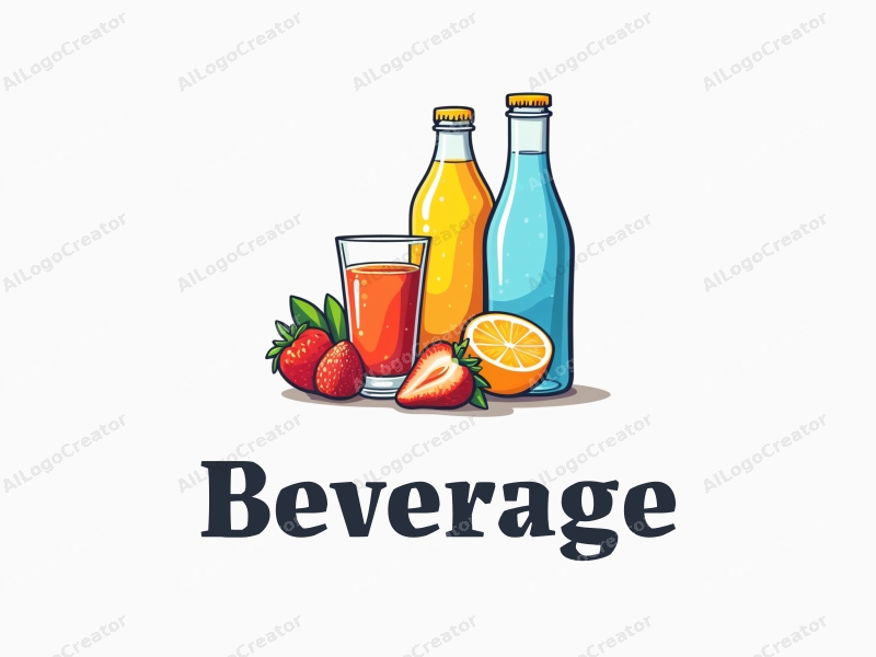 a modern design featuring vibrant juice and bottled water elements, incorporating a playful and colorful approach combined with a clean background.