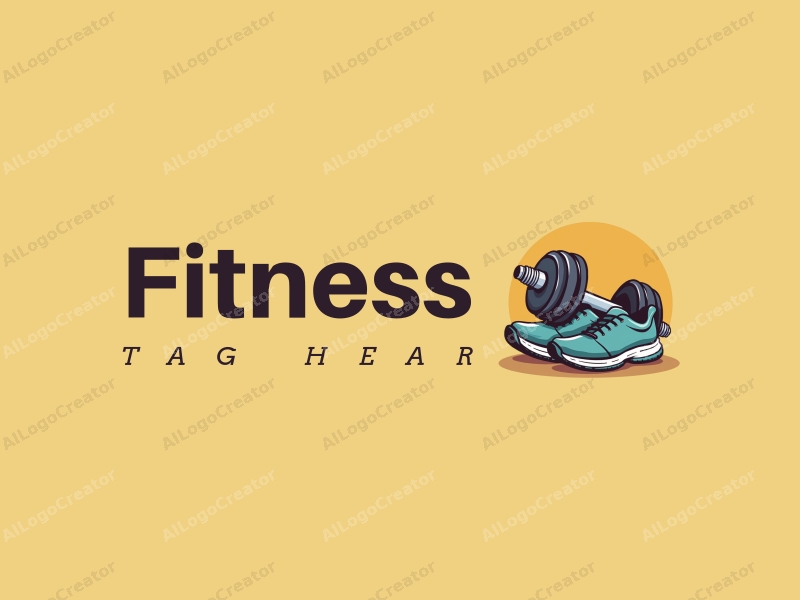 modern design features a stylized dumbbell and running shoes, combined with a clean background and a harmonious layout.