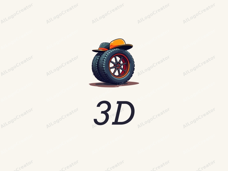 a modern design featuring 3D dynamic elements like stylized tires and hats, combined with a colorful palette and a clean background.