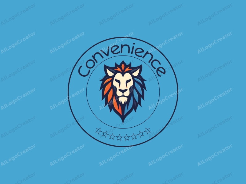 modern design features a stylized lion symbolizing safety and strength, combined with elements representing convenience and practicality, set against a clean blue background.