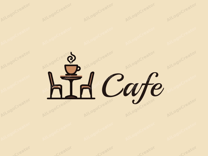 vintage design features a stylized coffee cup, retro table, and chairs, combined with a clean background.