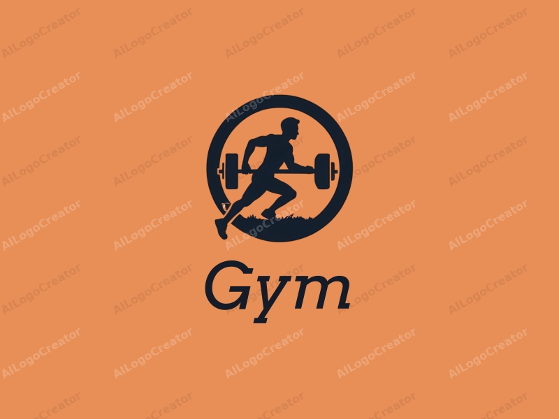 modern design features a stylized dumbbell and a dynamic runner silhouette, combined with a clean background and a harmonious layout.