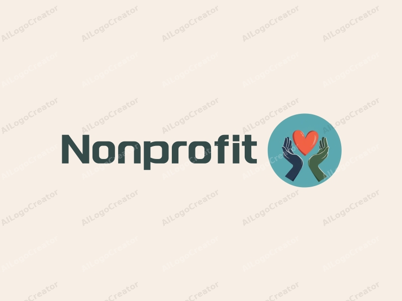 modern design features a stylized heart and hand symbolizing charity and volunteer work, combined with a clean background in blue and green tones.