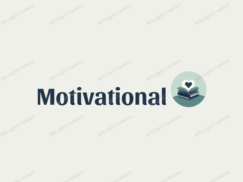 modern design features stylized books and a heart symbol, representing motivation and inspiration, combined with a clean background in blue and green tones.