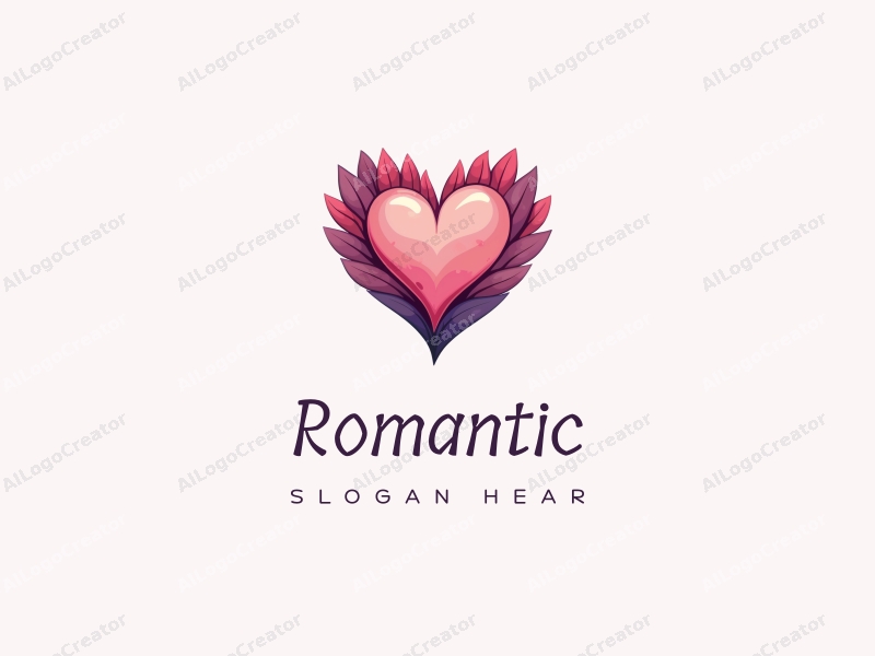 playful design features a heart shape intertwined with flower petals, using a pink and purple color palette, combined with a clean background.