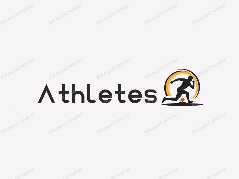 a modern design featuring a dynamic athlete in a sprinting pose, a stylized trophy, and a clean background, emphasizing movement and achievement.