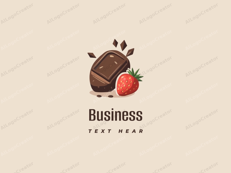 a modern design featuring an office setting with stylized chocolate and strawberry elements, utilizing a clean and simple composition with a harmonious blend of shapes.